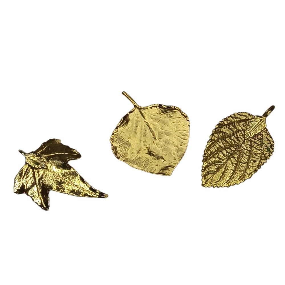 Vintage Gold Tone Leaf Pendant Set Of Three Leaves 1" x 1.5"